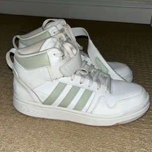 Adidas cloud foam high top sneakers with sage green details